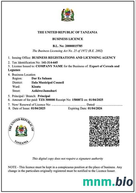 Tanzania business licence Word i szablon PDF